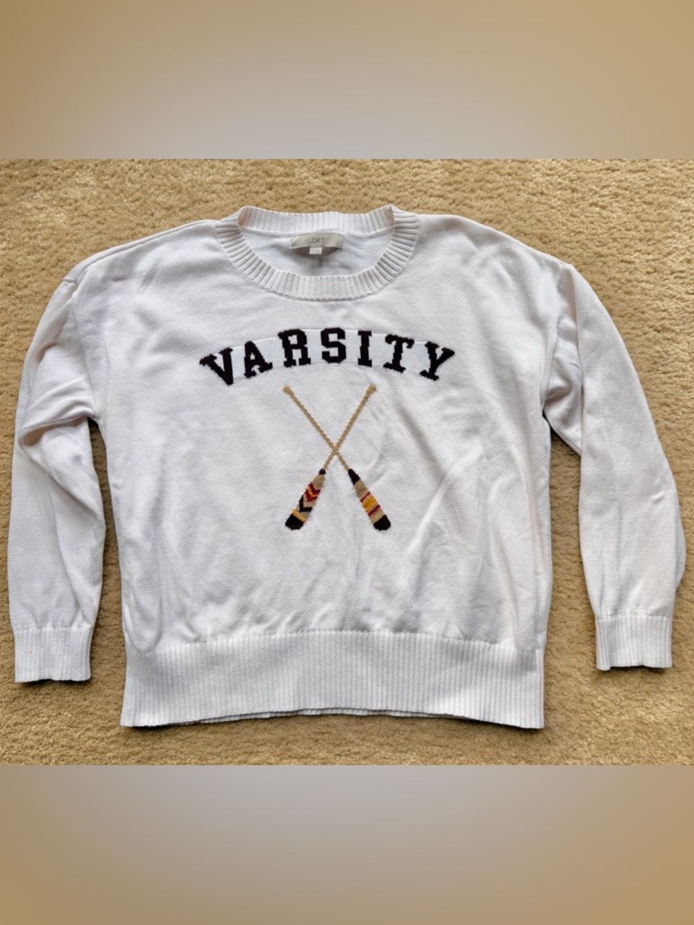 LOFT Cream Crewneck Knit Sweater